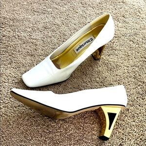 Vintage Mod White Heels with Gold Cut-Out Heel